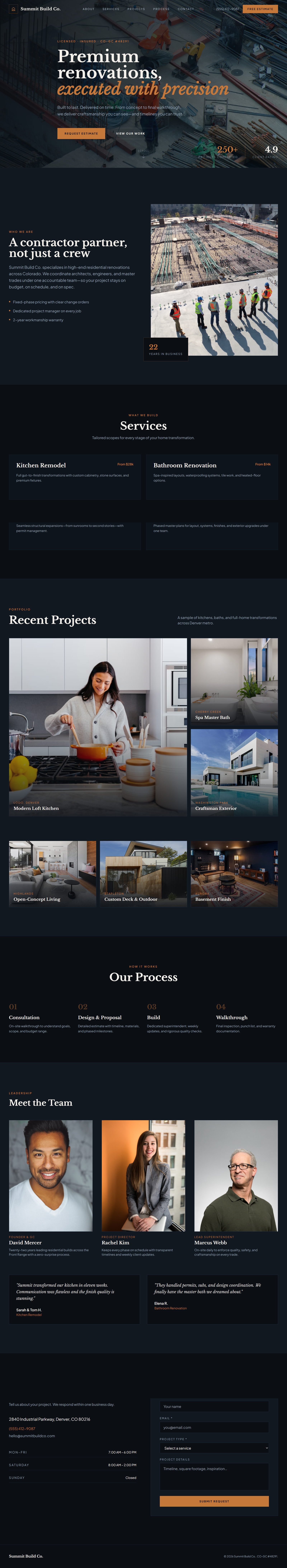 Full homepage of the Summit Build Co. General Contractor demo website